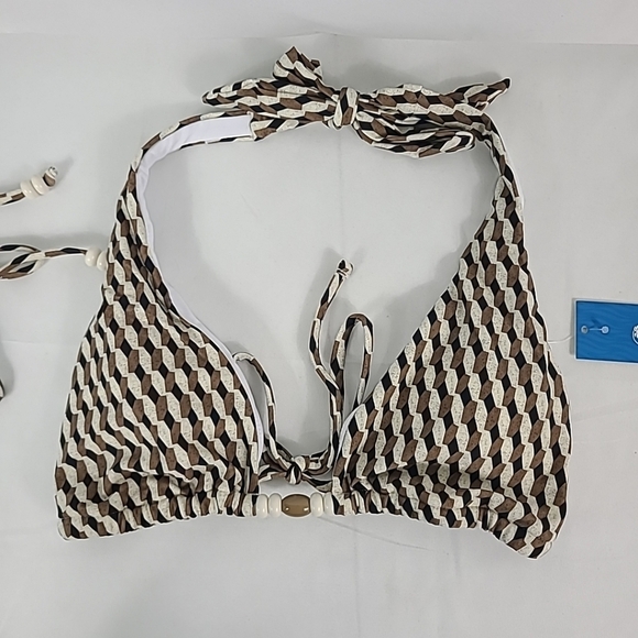 NWT CupShe Halter Bikini Top (M) & Bottoms (L) Set Geometric Browns Sz M&L - Picture 2 of 8